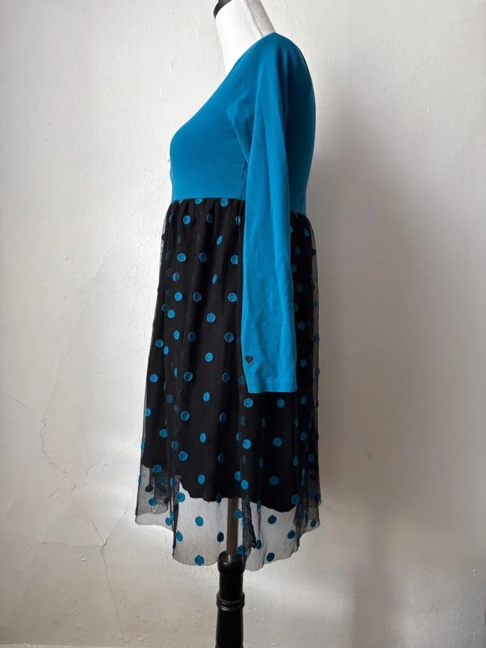 Hanna Andersson blue and black polka-dotted long-sleeve tutu dress Sz 150 Sz 12